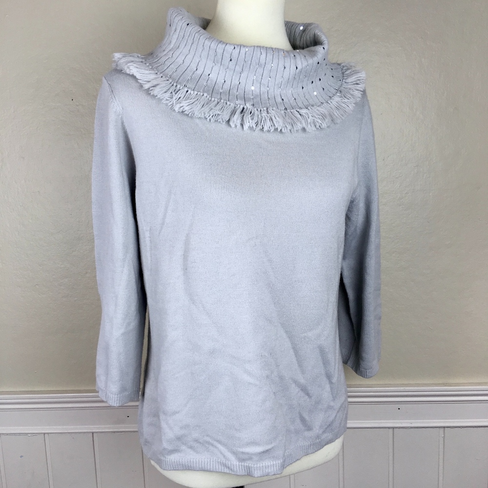 OSCAR DE LA RENTA Blue Fringe Sequin Sweater Large